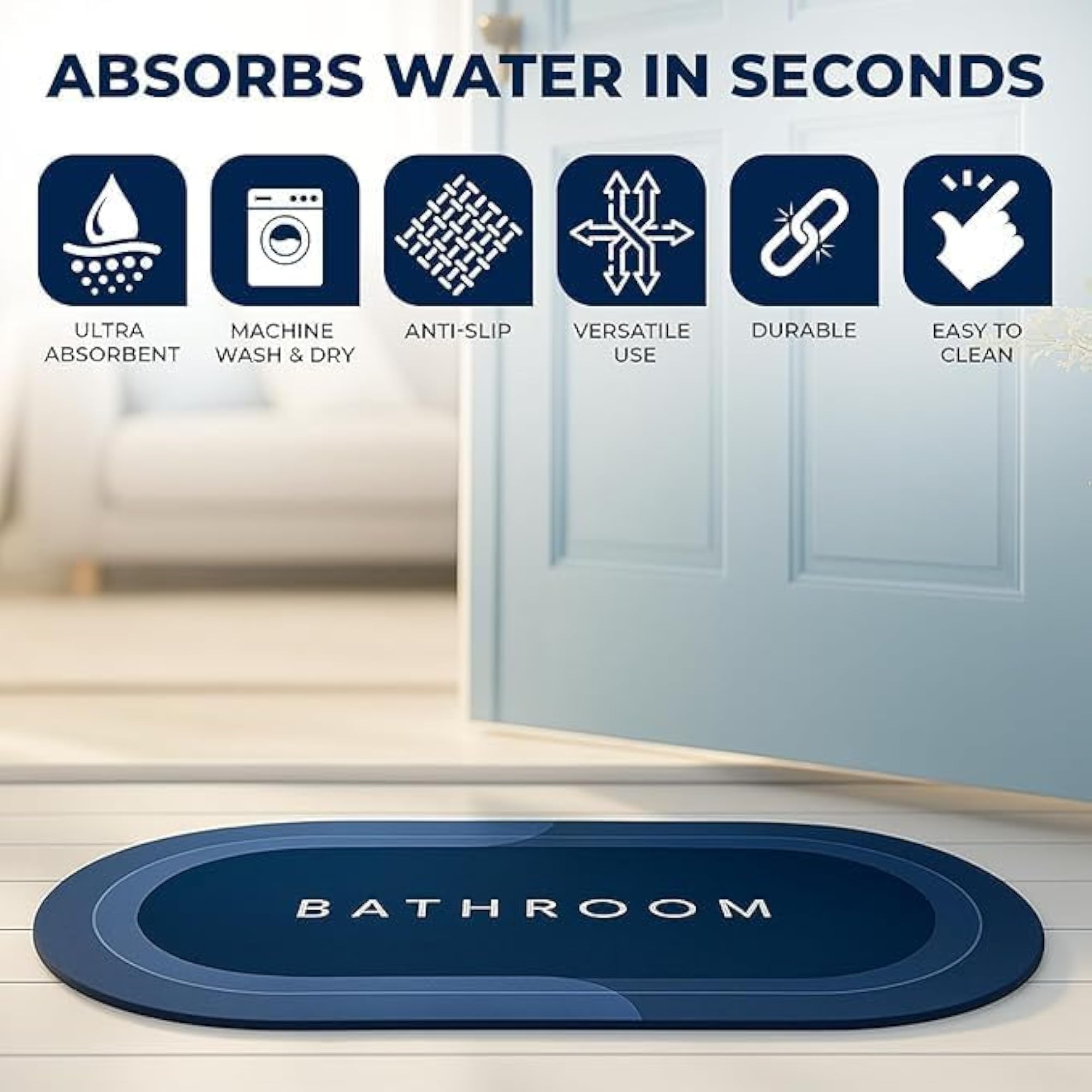 Water Absorbent Anti Slip Bathroom Mat, Soft Floor Rug