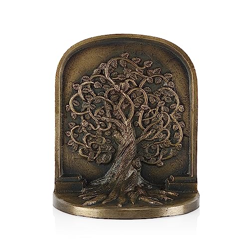 Craftsman Road CR-TLB Tree Of Life Bookends, Antique Brass, 2 Decorative Bookends For Shelves Or Bookcase, Cast Iron thumb #2