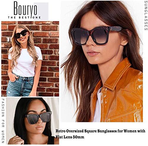 Bouryo Retro Oversized Square Sunglasses for Women Flat Lens Sun Glasses Gradient Shades UV4002