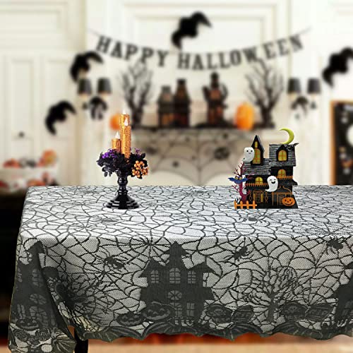 Joysail Halloween Tablecloth - Gothic Black Lace Spider Web Table Cover For Halloween Masquerade, Dinner Party, Scary Movie Nights Table Decorations - 54X72 Inches #TOP1