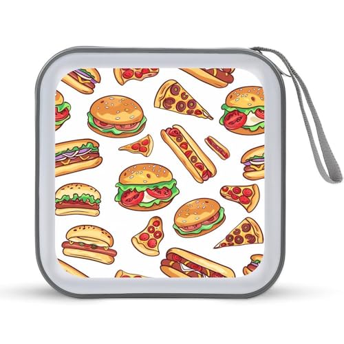 Fast Food Burger Hot Dog Pizza CD Case DVD Case 40 Capacity CD/DVD Case Holders Wallet Plastic DVD Disc Storage Case for Car Home