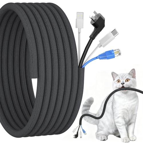LNJBABAO Cable Tidy Sleeve Braided Cable Protector (Length 5 Meters Diameter 4mm-8mm Adjustable) Animal Proof with Flame Retardancy for Organize and Hider Wires (5m-4mm-8mm)