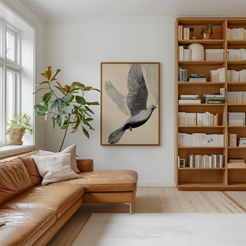 Affiche minimaliste d'oiseau au trait pour habiller un mur blanc vide