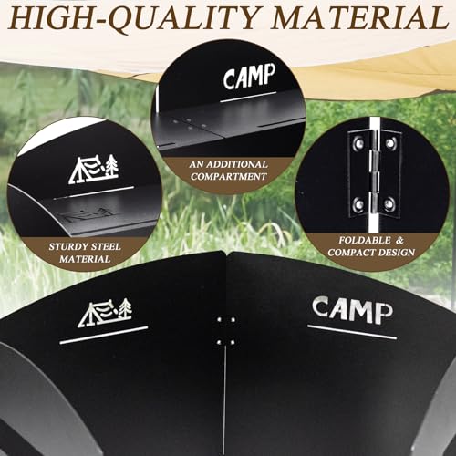 Parabrisas Plegable para Camping, Parabrisas Plegable de Acero, Camping Cocina Estufa de Gas Escudo, con Compartimento, para Camping Estufa Gas/Estufa Alcohol/Picnics Aire Libre/BBQ/Camping (Negro) - imagen 3