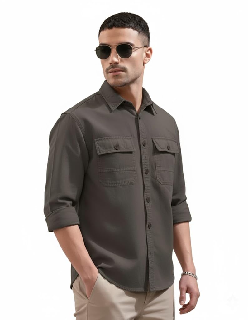 SMOWKLY Men’s Casual Shirt | Full Sleeve Button Down Shirt with Dual Chest Pockets | Stylish Regular Fit 100% Cotton Office, Party Shacket | Fashionable Western Outfit