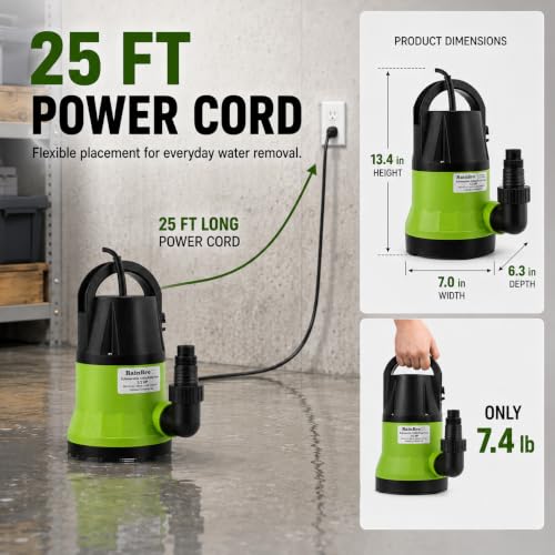 Image of Sump Pump, Submersible Water Pump for Water Removal, 1 /2HP