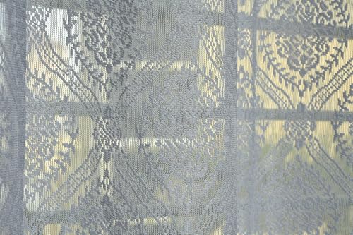 Image of Fabrilia Polyester Sheer Net Damask Design Semi Transparent Eyelet Door Curtains 7 feet Long Set of 2- Grey