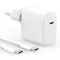 30W Caricatore USB C Compatibile con MacBook Air 13 12, iPad Pro 13, 12.9, 11 2024 2023 2022 2021 2020 2019 M4 M2 M1, iPad Air 5 4, Mini 6, iPad 10, iPhone 15, Google Pixel 8 7, Cavo USB-C da 6.6FT