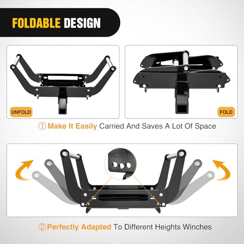 Image of Nilight Winch Cradle Universal Mount Plate 10 x 4 1 /2 inch Winch Bracket Winch Mounting 2 Inch Receiver Hitch 8000-13,000 Lb Capacity Recovery Winches Foldable