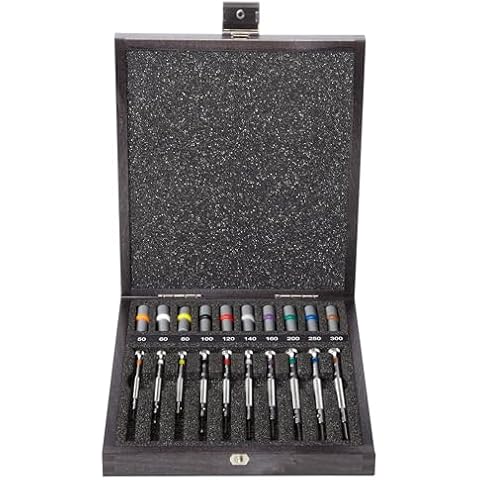 Bergeon 55-606 30009 Set of 9 Screwdrivers with 9 Tubes with Spare Blades in Wooden Box Watch Repair Kit Cover