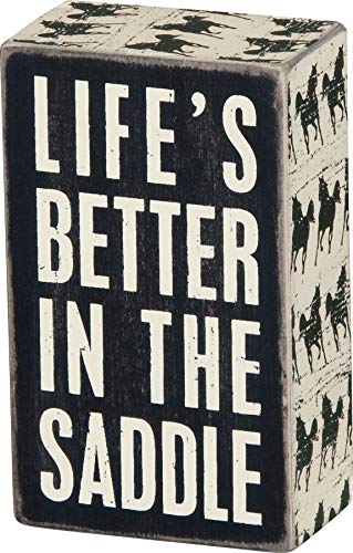 Primitives by Kathy Horse-Print Trimmed Box Sign, 3 x 5-Inches, Life's Better in The Saddle