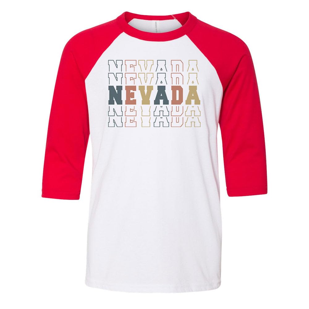 Stacked Nevada Kids Three-Quarter Raglan Sleeve Baseball Shirt Youth Small White/Red