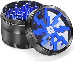 Herb Grinder Clear Cover, Portable Grinder Herb with Sifter and Magnetic Grinder for Most Herbs with Pollen Scraper 63mm 4 Layers (Blue)