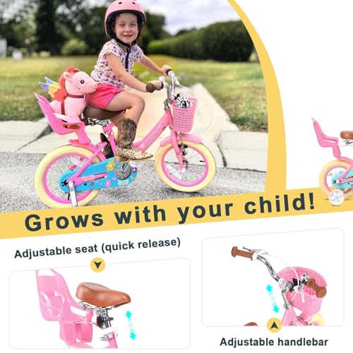 Image of Glerc Maggie Girls Bike, 12-20 Inch Kids Bike for 2-13 Years Old Children, Princess Style Kids Bicycle with Doll-Seat & Basket & Training Wheels, Multiple Colors