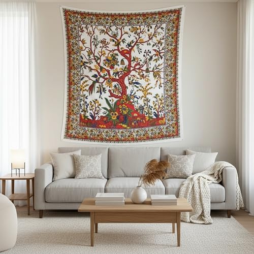 Craft Trade Tapisserie murale esthétique de style hippie, bohème, arbre de vie, pour chambre à coucher, motif floral indien, couvre-lit en coton, drap de...