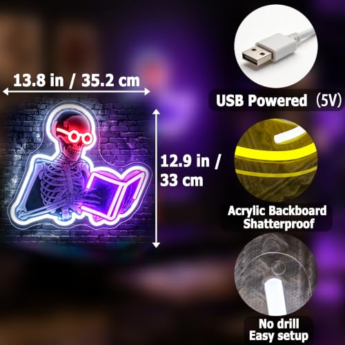 Image of Skeleton Neon Sign for Wall Decor Skull Light Up Sign Hallowmas Led Signs for Room Party Home Wall Decor USB Powered