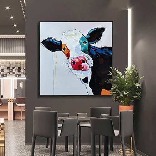 Grand tableau vache peinture à l'huile sur toile moderne art mural chambre 70x70 cm - 3