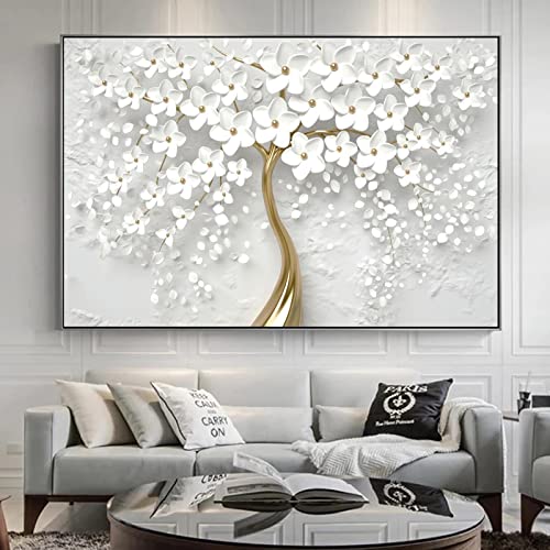 Peinture mur art toile fleurs dsdsgog blanc, impression artistique premium 70x100cm