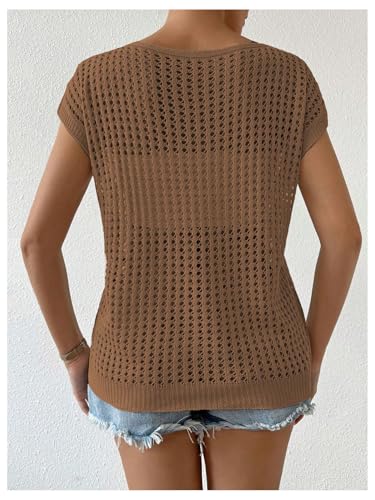 Image of Verdusa Women's Hollow Out Sheer Knit Top Dolman Sleeve Pullover Cover Up