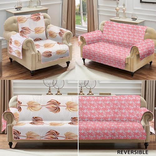Image of Amazon Basics Printed Quilted Reversible Sofa Topper | 2 Seater | 120Cm X 175Cm | 325 GSM | Color - Pink, Polyester Blend