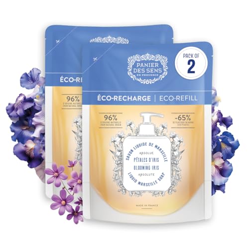 Panier des Sens 2 recambios de jabón líquido perfumado de manos de 500 ml, jabón líquido de Marsella, fabricado en Francia, recambio de lavado de manos 97% natural