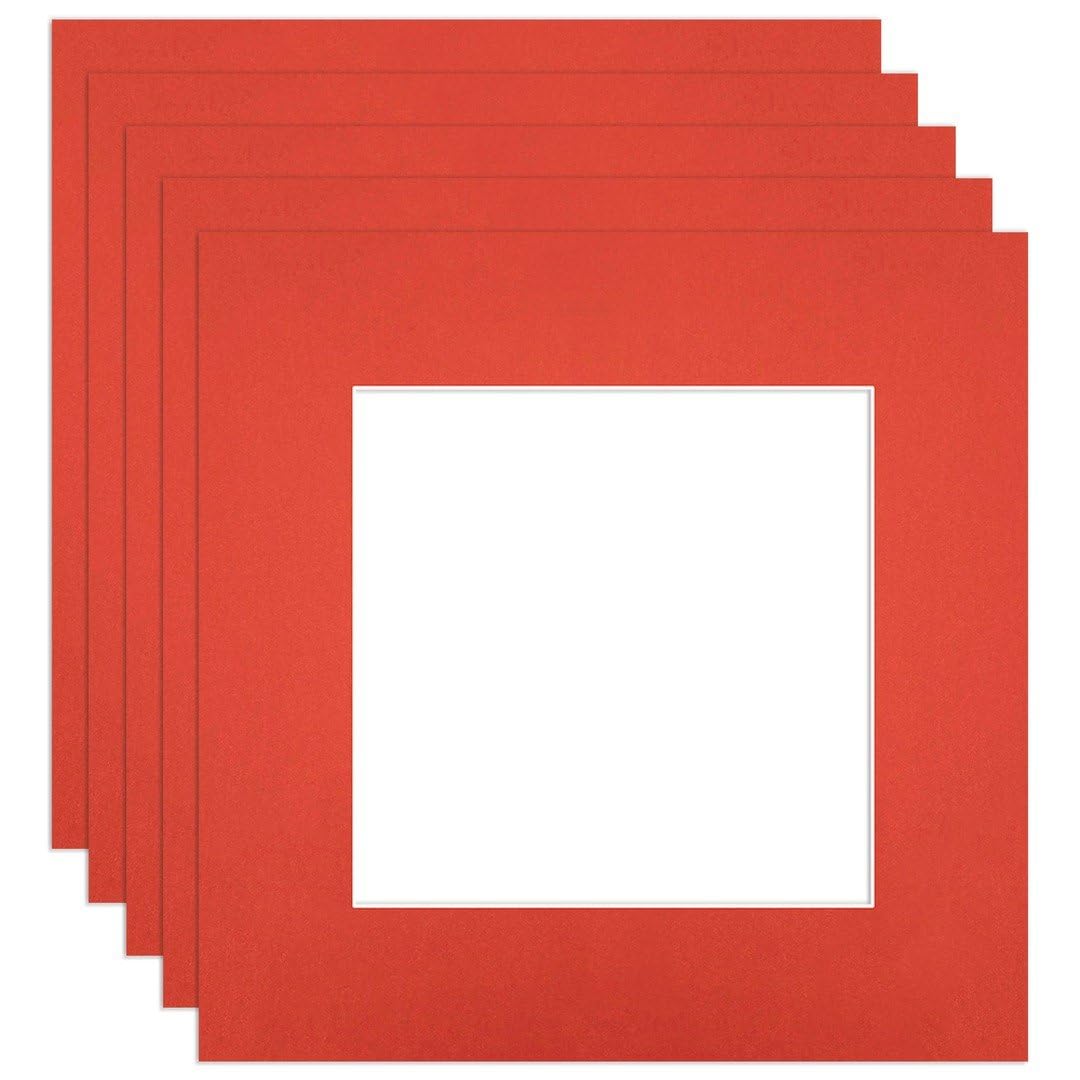 Procut Global 8x8" Poppy Red Picture Mounts to Fit 5x5" Aperture - Precision Cut Cardboard Photo Mount - Ideal for Frames, Prints, Artwork & Certificates - Sizes & Colours Available - 5 Pack