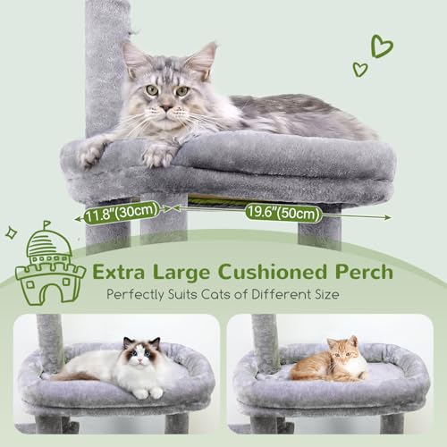 Image of Globlazer Cat Tower for Indoor Adult Cats, 50-inch Heavy Duty Cat Tree House for Big Cats with Extra-Large Padded Platform, Sisal Scratching Board, 2 Large Condos, F50, Light Grey