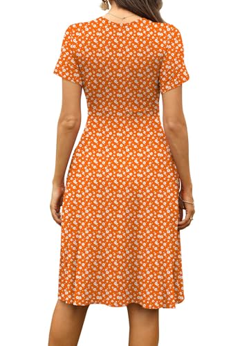 Image of WEACZZY Women's Summer Short Sleeve Casual Dresses V-Neck Floral Party Dress with Pockets