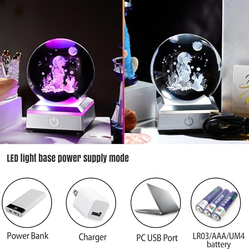 Image of Ornalrist 3D Mermaid Crystal Ball Gifts for Women, Girls 3.15in with Colorful LED Light Base - Gifts for Kids on Birthday, Christmas, New Year - Mermaid Figurines Home Decor