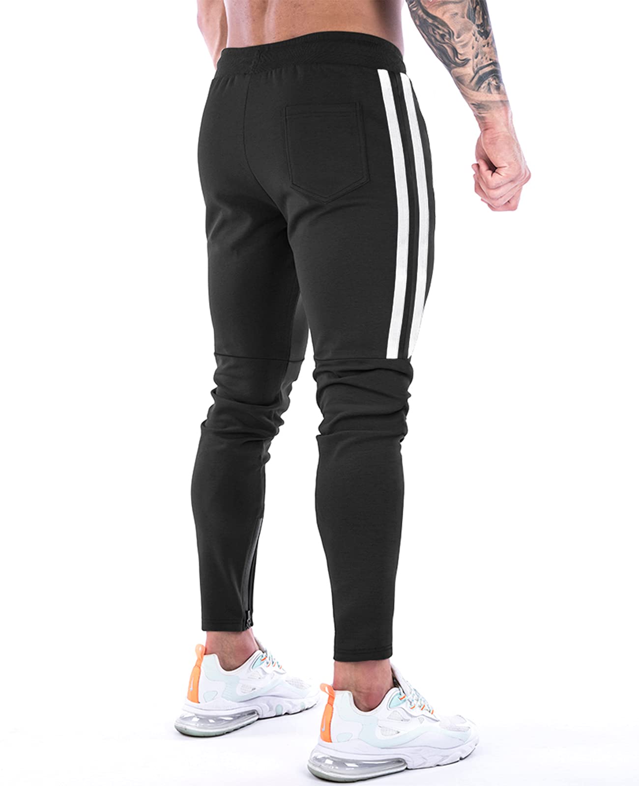 Suwangi Pantaloni Tuta Uomo Palestra Running della Allenamento Slim Fit Design a Righe con Tasche Zip