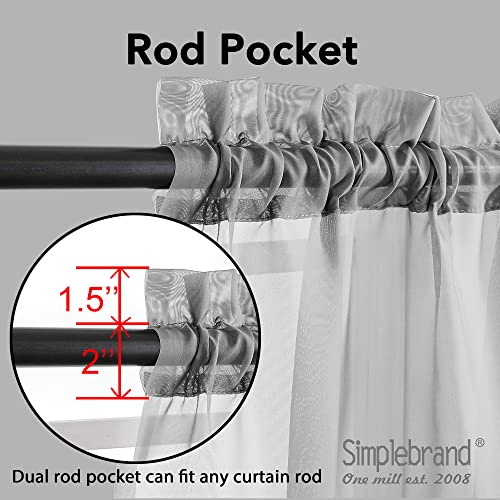 Image of Simplebrand Grey Sheer Curtains 63 Inch Length 2 Panels, Rod Pocket Solid Color Window Sheer Curtain Panels, Elegant Curtains & Drapes for Living Room, Bedroom 2 Panels (Charcoal Grey, 42 inch W x 63 inch L)