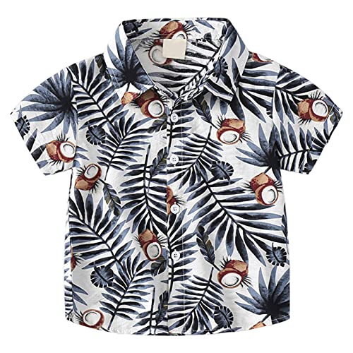 Generisch Camiseta de manga corta para niños con estampado, camiseta de playa para niños con cuello y tira de botones, camiseta de vacaciones para niños, camiseta de manga corta de secado rápido
