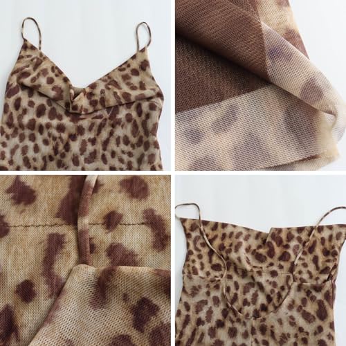 Image of Women's Sexy Sleeveless Tulle Leopard Print Maxi Dress - Elegant Spaghetti Strap Backless Party Dress