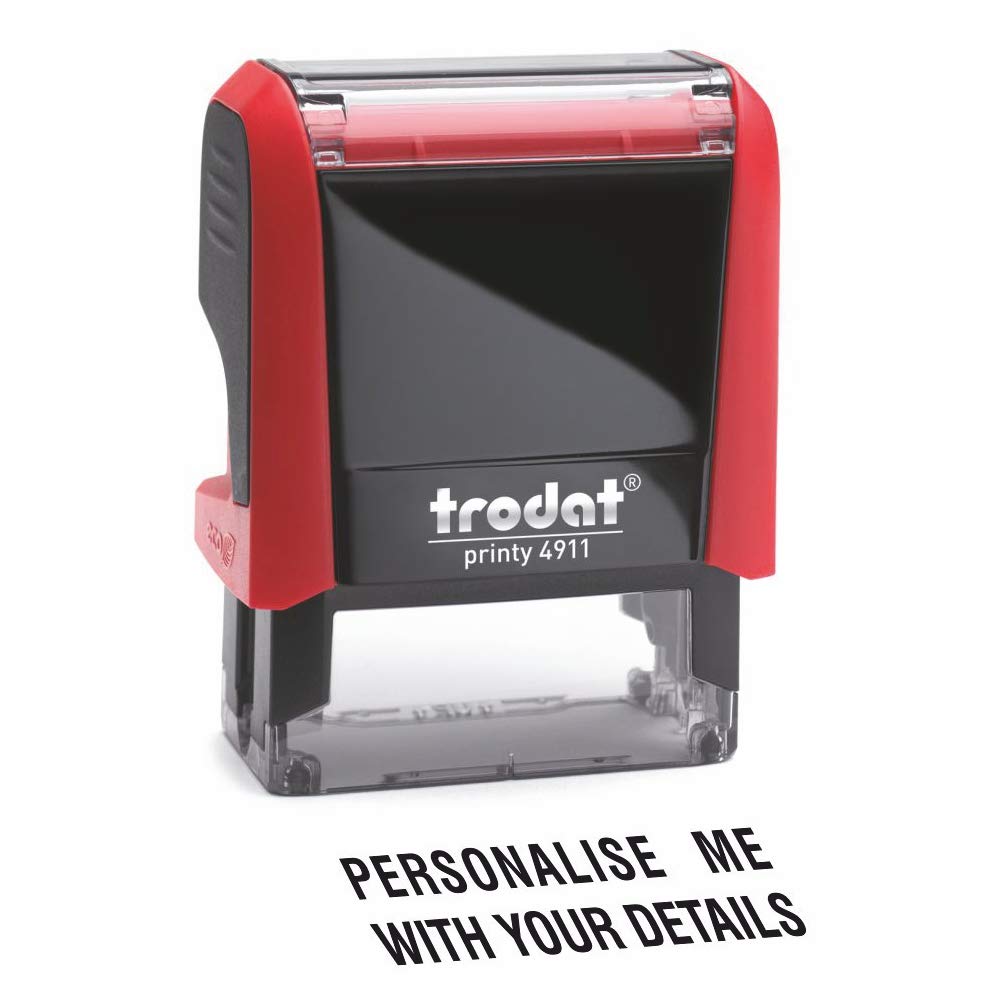 Trodat Red Printy 4911 Personalised Custom Office, Business and Teacher Stamp – Allows Up to 3 Lines of Text – Impression Size 37 x 11 mm – Self-Inking with 3 Ink Pad Colours to Choose from