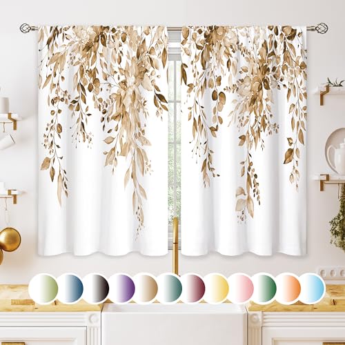 Oolygoo Eucalyptus Botanical Leaves Floral Kitchen Window Curtains over Sink