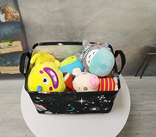 Image of Storage Basket Home Shelf Basket Kids Organizer Box Clothes Laundry Hamper Nursery Bin Gift Laundry Basket with Handles for Home (Black Planet)