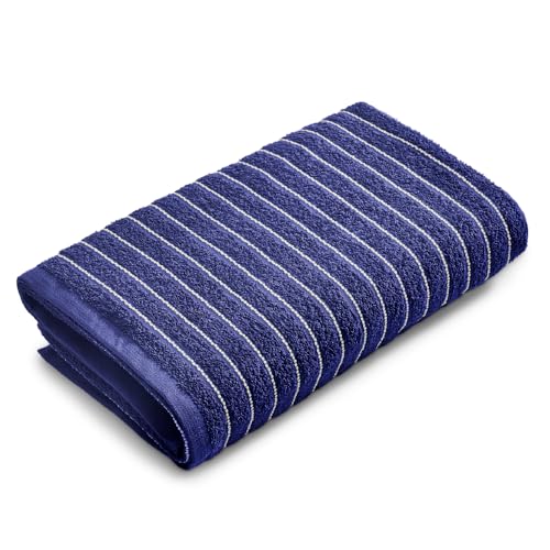 Image of Welspun 2-in-1 Towels for Bath Large Size | 100% Cotton Bath Towel | 250 GSM | High Absorbency & Quick Dry | Soft Feel | Bath Towel for Men & Women | 70 x 150 cm | Navy Blue