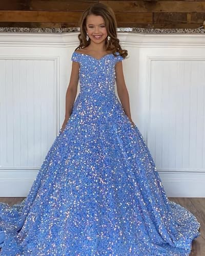 Princess Girls Pageant Dress Sparkly Sequin Flower Girl Dresses Off Shoulder Ball Gown Kids Party Dress4