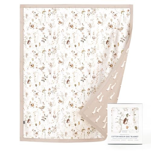 Image of GRSSDER Cotton Muslin Quilt Blanket - Silky Soft and Breathable Kids' Throw Blanket, Oversized Muslin Blankets for Newborns, Toddlers & Kids, 6 Layers Reversible Design for All Seasons, 55 inch x 69 inch