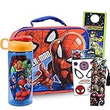 Marvel Spiderman Lunch Bag School Supplies Bundle ~ Spiderman Lunch Box Set For Boys, Kids With Temporary Tattoos, Water Bottle, And More (Superhero School Lunch)