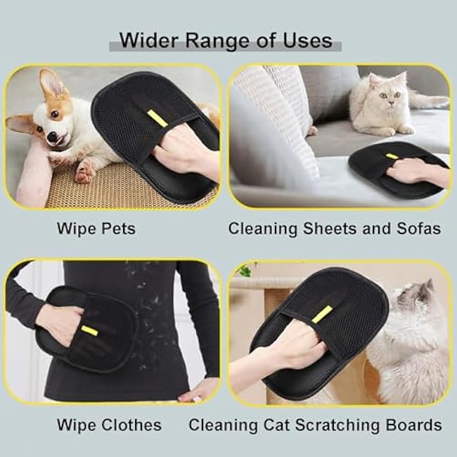 2 Pack Electrostatic Pet Hair Remover Glove Reusable Grooming Glove for Cats & Dogs, Static Hair Removal for Furniture, Clothes, Couch, Carpet & Bedding-F4Vllvfl