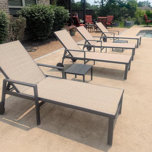 Image of PURPLE LEAF Chaise Lounge with Armrests, Easy to Move Recliner, Camel