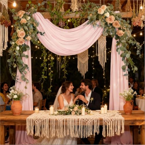 Image of Blush Pink Wedding Glitter Arch Draping Fabric 29 inch x 6.5 Yards 2 Panels Sheer Backdrop Curtains Drapery for Summer Wedding Ceremony Birthday Party Indoor Ceiling Decor