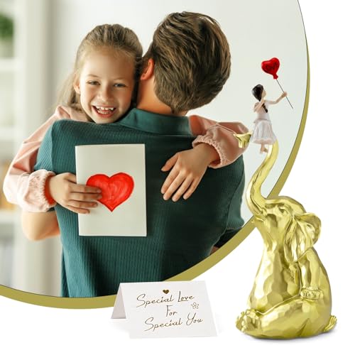 Elephant Gifts for Women - Gold Elephant Statue & Figurines, Home Decor for Living Room, Hand Heart Sculpture - Image 3