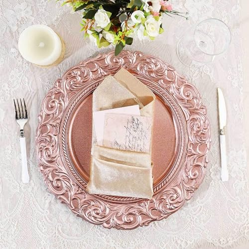 Platos decorativos desechables rosado oro 14" x12 miniatura 2