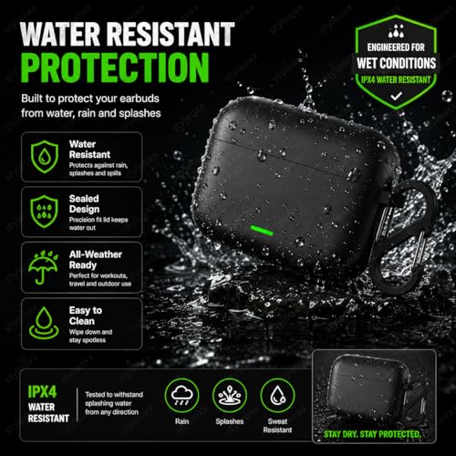 Image of Anvique Silicone Case Cover for Realme Buds T500 Pro, Shockproof Protective Earbuds Cover with Keychain Hook, Anti-Scratch Soft Silicone Skin, Full Body Protection Case (Black S)