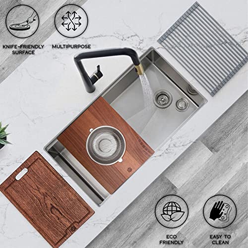 Tabla de cortar de madera con colador circular miniatura 2