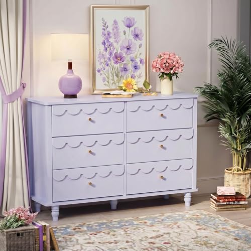 Image of Anbuy Nursery Chests and Dresser for Kids Bedroom Wood 6 Drawer Dresser, Dressers & Chests of Drawers with Metal Handles for Bedroom, Nursery, Hallway(Purple)