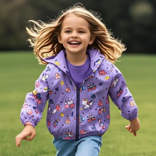 TUIJI Toddler Boys Girls Cartoon Print Zip Jacket Hooded Trench Lightweight Kids Coats Windbreaker Casual Outerwear3