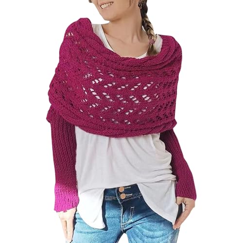 Image of Knitted Cable Wrap for Women Multifunctional Scarf with Sleeves Crochet Sweater Scarf with Sleeves